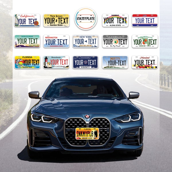 Custom License Plates, select from all 50 USA Sates, Kids License Plate Gifts, sizes 6x12, 7x4, 6x3, Personalized tags for Cars, motorcycles