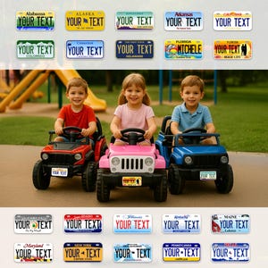 Custom Mini state License Plates | All 50 Sates | 4x2 - 6x3 | name plates for decoration | Kids Favors | Power Wheels Gift | USA