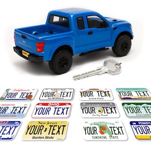 Custom RC Car License Plates (2) – Mini 50 States Plates for Scale Model Cars (1/8, 1/10, 1/12, 1/14, 1/16, 1/18, 1/24)– Personalized RC tag