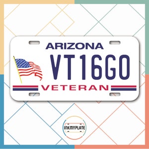 Inkmyplate - Personalized ARIZONA VETERANS License Plate for Cars, Trucks, Motorcycles, Bicycles and Vinyl Stickers