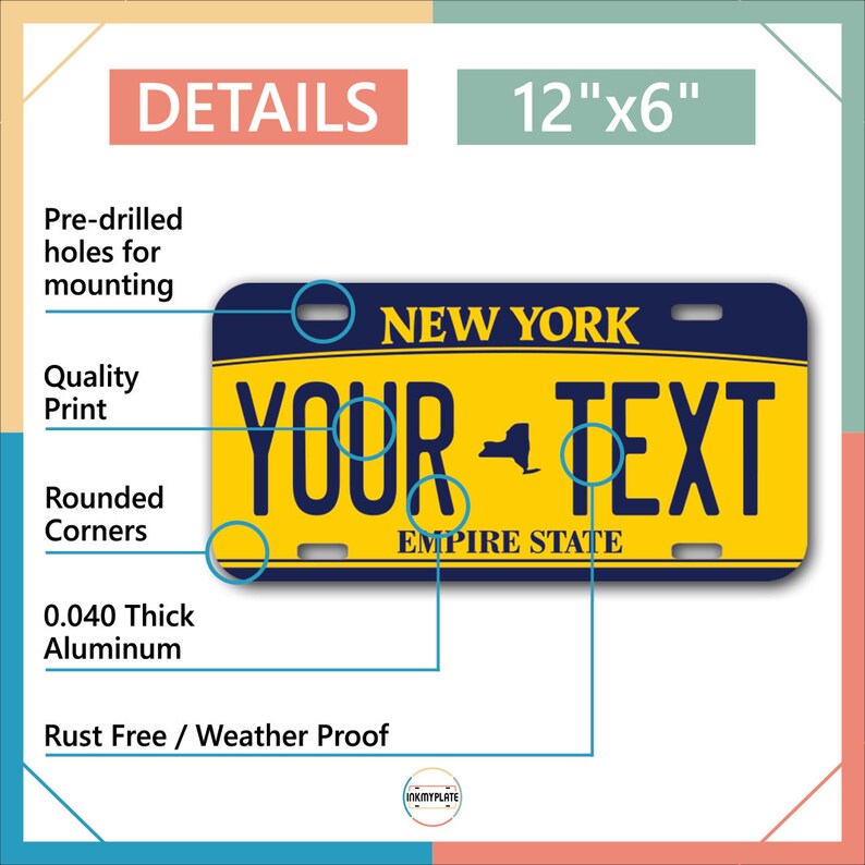 Inkmyplate Personalized NEW YORK Orange Yellow License Plate Etsy