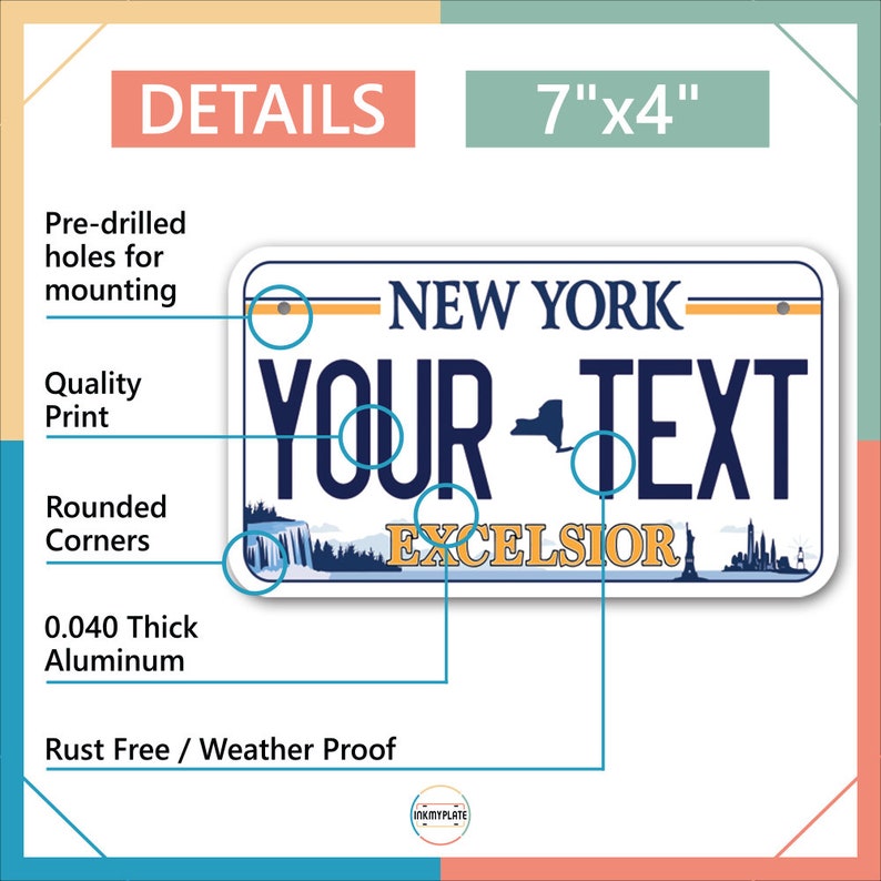 Inkmyplate Personalized NEW YORK EXCELSIOR License Plate for Etsy