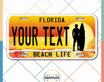 Inkmyplate - Personalized FLORIDA Beach Life License Plate for Cars, Trucks, Motorcycles, Bicycles and Vinyl Stickers