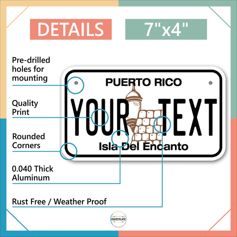 Inkmyplate Personalized PUERTO RICO License Plate for Cars Etsy