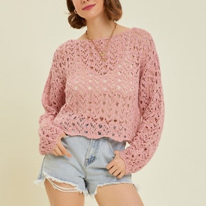 Soft Cotton Crop Sweater / Boho Sweater / Western Crop Sweater / Spring Top / Summer Top / Cover Up / Crochet Lace Crop image 1