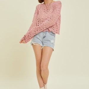 Soft Cotton Crop Sweater / Boho Sweater / Western Crop Sweater / Spring Top / Summer Top / Cover Up / Crochet Lace Crop image 3