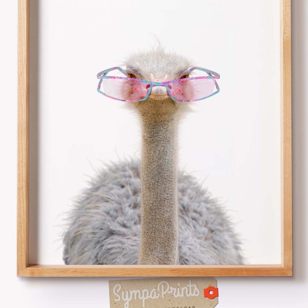 Funny Ostrich Print, Ostrich in Glasses, Cute Ostrich Poster, Safari Nursery Decor, Baby Animal Art, Funny Animals, cute Animal Prints