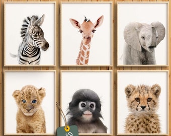Safari baby animals, Safari Nursery Print, Nursery Wall art, prints for nursery, Set of 6 Safari animal print, Nursery art print