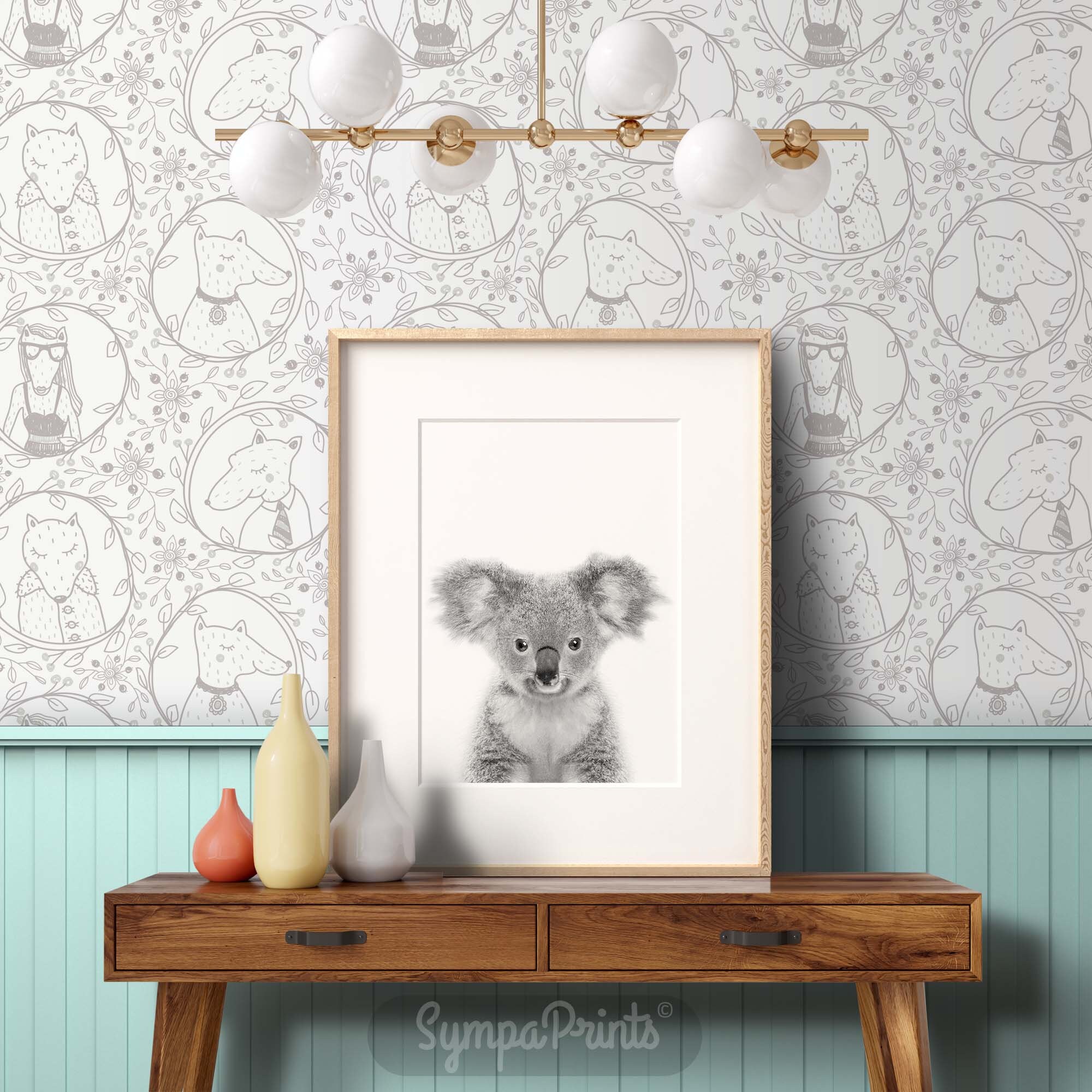 Koala Print Baby Nursery Decor Baby Animal print kids room Etsy España