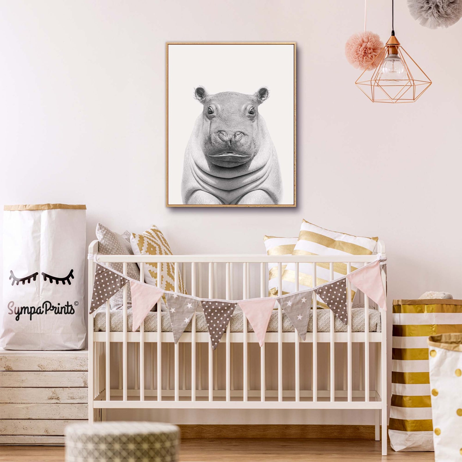 Hippo Print Nursery wall art baby animal print safari nursery Etsy