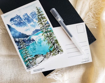 Moraine Lake Canada - Banff National Park Art Postcard - Unique Handmade Winter Postcards - Vintage Travel Postcards