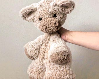Jumbo Crochet Highland Cow Snuggler: Plush Faux Fur Lovey