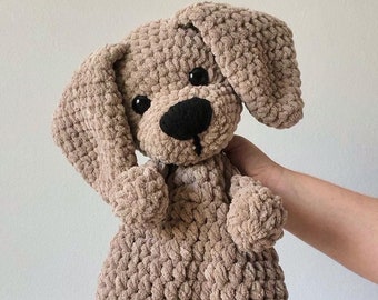 Crochet Puppy Dog Snuggler: Handmade Chenille Plush Toy