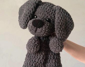 Extra Large Crochet Puppy Snuggler: Dark Gray Chenille Lovey