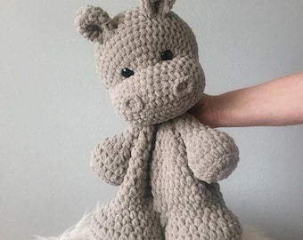 Jumbo Crochet Hippo Snuggler: Plush Chenille Lovey