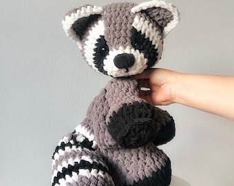 Jumbo Crochet Raccoon Snuggler: Plush Chenille Raccoon Lovey