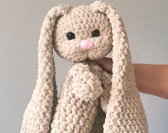 Crochet Cream Bunny Snuggler: Chenille Boho Lovey