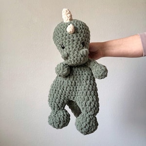 Crochet Dinosaur Snuggler: Smokey Green Chenille Dino Lovey