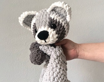 Crochet Raccoon Snuggler: Plush Light Gray Chenille Lovey - Etsy