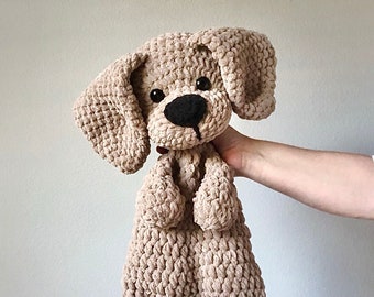 Extra Large Crochet Puppy Snuggler: Brown Chenille Lovey