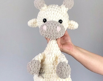 Crochet Giraffe Snuggler: Plush Chenille Lovey, Cream & Tan