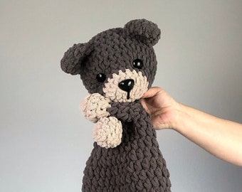 Crochet Black Bear Snuggler: Chenille Yarn Lovey