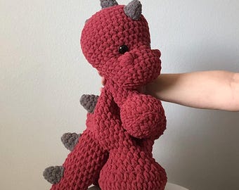 Jumbo Crochet Dinosaur Snuggler: Red Dino Lovey, 24 inch