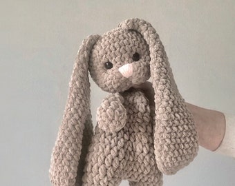 Crochet Gray Bunny Snuggler: Chenille Boho Lovey