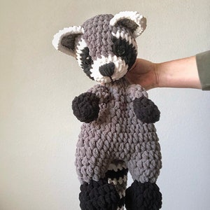 Raccoon  Snuggler | Raccoon Lovey | Crochet Raccoon | Dark Gray