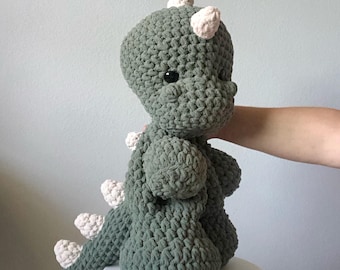 Jumbo Crochet Dinosaur Snuggler: Smokey Green Dino Lovey, 24 inch