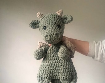 Extra Large Crochet Dragon Snuggler: Smokey Green Plush Lovey