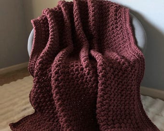 Wool Oversized Crochet Throw Blanket: Deep Berry