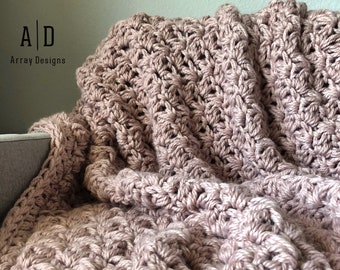 Ready To Ship Chunky Knit Wool, Textured Crochet Blanket | Blush | Rose | Dusty Pink