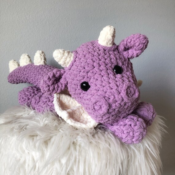 Extra Large Crochet Dragon Snuggler: Purple Sparkle Chenille Lovey