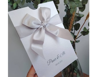 Inviti di nozze con fiocco: biglietti Save the Date personalizzati