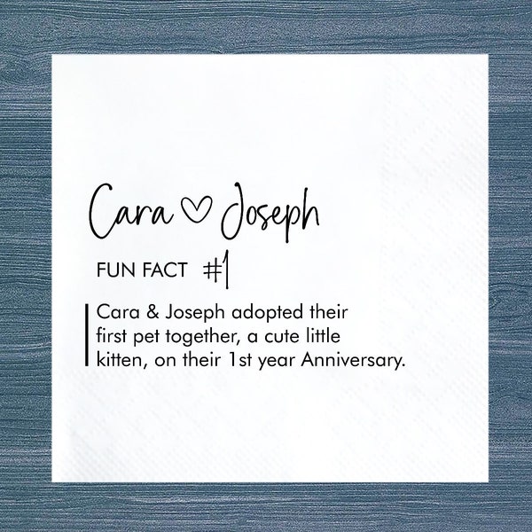 3 Ply Fun Facts Wedding Napkins, Fun Fact Cocktail Napkins