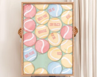 Pastel Tennis Art Print, Retro Vintage Sports Wall Decor