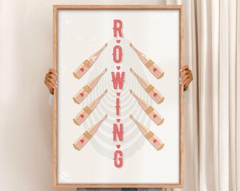 Vintage Rowing Art Print, Retro Pastel Crew Poster
