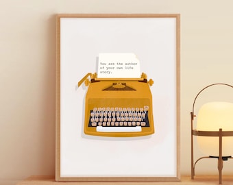 Vintage Typewriter Art Print, College Gift for Writers, Office Printable Art, Preppy Dorm Room Decor, Retro Style Inspirational Quote Print