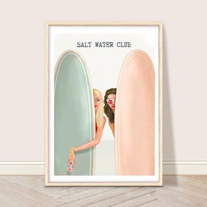 Retro Surf Art Print, Vintage Coastal Wall Art, Surfing Printable Art, Surfer Girl Gift, Beach House Decor, Summer Art, Trendy Surfboard Art