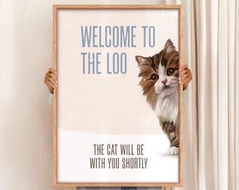 Funny Loo Wall Decor, Welcome To The Loo Cat Art Print.
