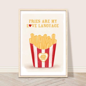 Funny French Fries Print, Trendy Kitchen Decor, Retro Fries Poster, Vintage Fast Food Printable, Love Language Wall Art, Fun Foodie Gift