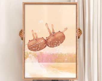 Lake Tubing Sunset Art Print: Retro Nautical Decor (Digital Download)