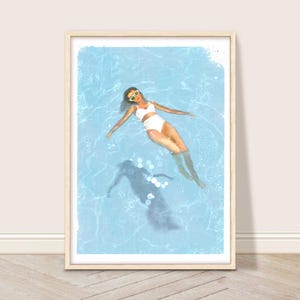 Woman Swimming in Pool Wall Art, Retro Swimming Pool Art Print, Vintage Woman Swimmer Poster, Pool House Decor, Girly Holiday Printable Art
