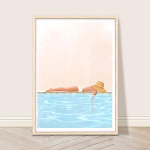 Woman Sunbathing next to Pool Wall Art, Retro Swimming Pool Art Print, Holiday Home Decor, Pool House Decor, French Riviera Summer Poster