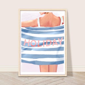 Retro Pool Art Print, Vintage Swimming Pool Wall Art, Pool House Decor, Woman with Beach Towel by Poolside Holiday Art, Summer House Decor,