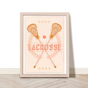 Retro Girls Lacrosse Wall Art, Trendy Sports Poster, Preppy Dorm Room College Print, Lacrosse Gift, Gift for Lacrosse Team, Girly Wall Decor