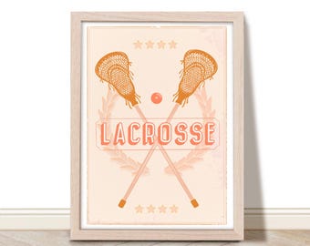 Retro Girls Lacrosse Wall Art, Trendy Sports Poster, Preppy Dorm Room College Print, Lacrosse Gift, Gift for Lacrosse Team, Girly Wall Decor