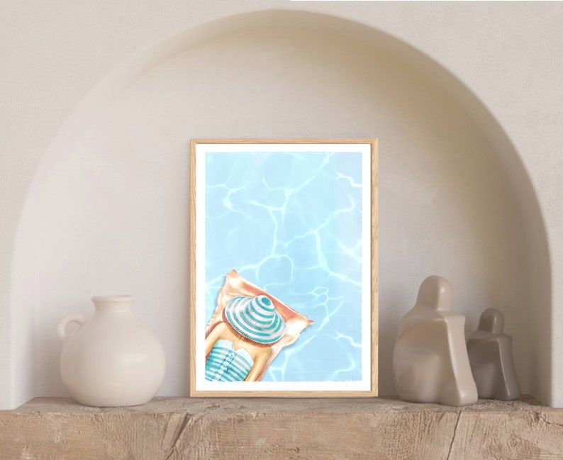 Vintage Swimming Pool Wall Art, Summer Coastal Art Print, Pool House
