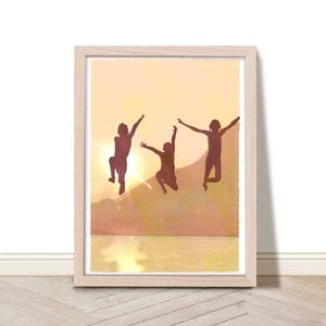 Kids Jumping in Lake Art Print, Sunset Swimmer Printable Art, Lake House Decor, Summer Fun Lake Life Wall Art, Evening Swim Art, Skinny Dip